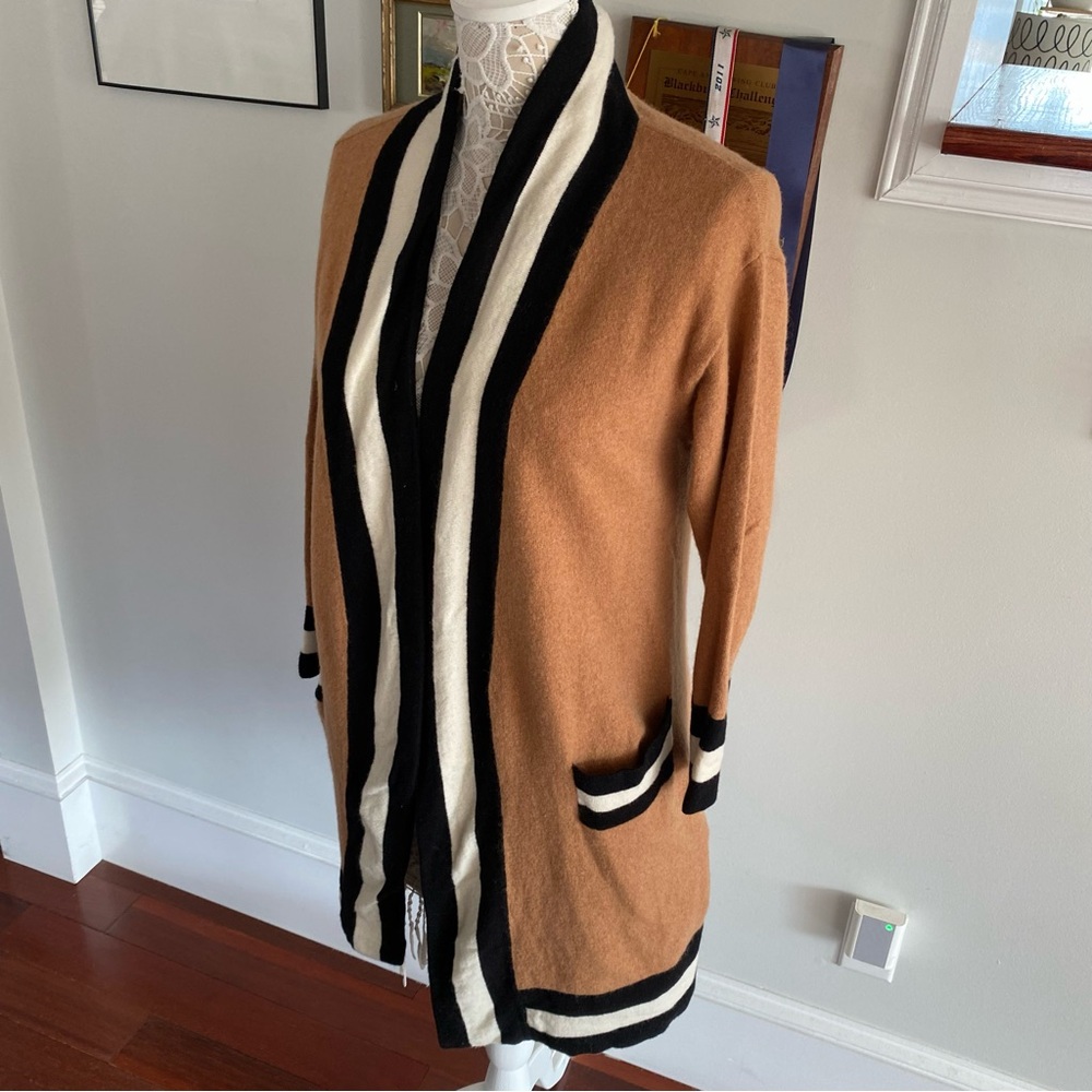 MARELLA 100% Wool Cardigan Brown & Black White Stripes - Picture 2 of 6